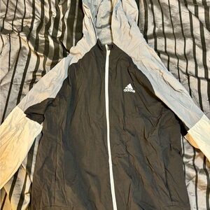 Adidas Womens Black & Light Gray Hooded Windbreaker Jacket